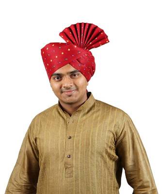 Ekolhapuri Maroon Bandhani Print Polyester Pheta (Turban) 1