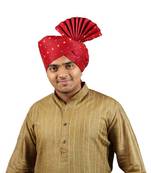 Ekolhapuri Maroon Bandhani Print Polyester Pheta (Turban)