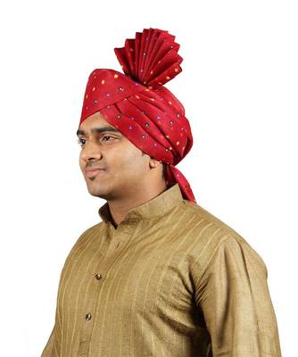 Ekolhapuri Maroon Bandhani Print Polyester Pheta (Turban) 2