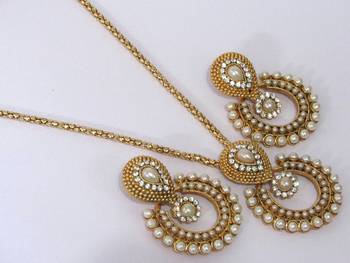 Pearl Polki Chain Necklace Set 1