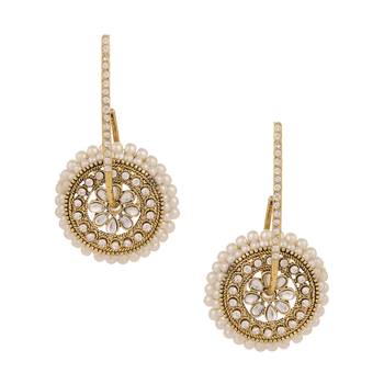 Kundan flower pearl polki bali hoop earringOREA0301WH 1