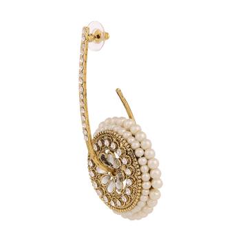 Kundan flower pearl polki bali hoop earringOREA0301WH 2