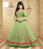 Green georgette embroidered semi stitched salwar with dupatta