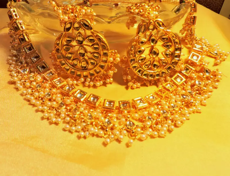Jaipuria Kundan And Pearl Traditional Necklace With Big Jhumkaas