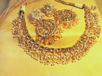 Jaipuria Kundan And Pearl Traditional Necklace With Big Jhumkaas 3