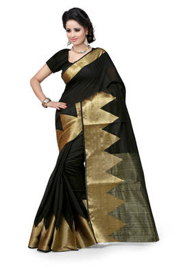 black plain Cotton saree with blouse 1