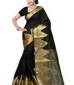black plain Cotton saree with blouse