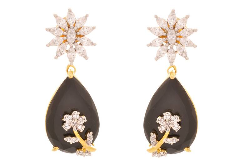 Black Beauty with Cz/American Diamond (Cut n Uncut) Designer Earrings