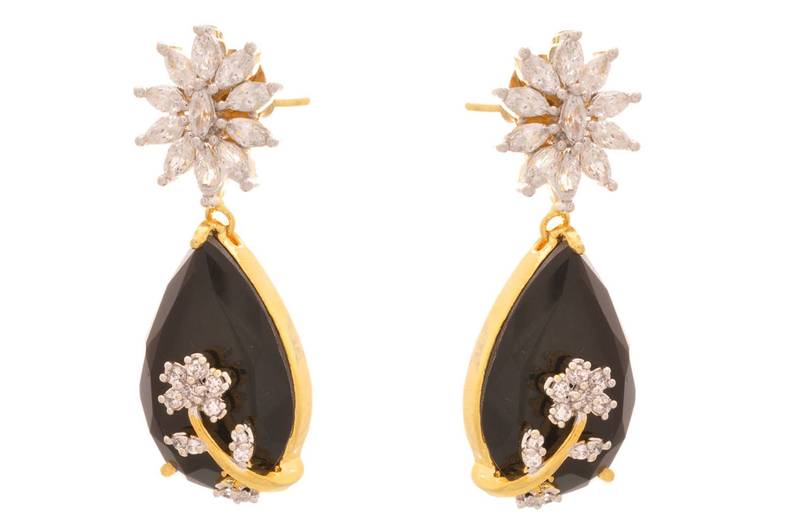 Black Beauty with Cz/American Diamond (Cut n Uncut) Designer Earrings