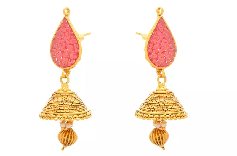 Radiant Ruby Gold Designer Jhumka...Exquisite n Ethnic....