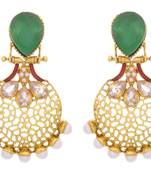Beautiful Green Gold Earrings with American Dimaond, Pearls n Intricate Jali Work