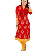 Koelle Caro Ethnic Polyester Knitted Red Women's Kurti