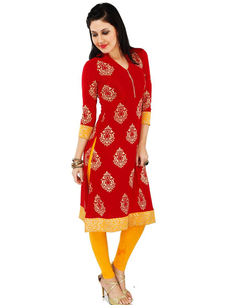 Koelle Caro Ethnic Polyester Knitted Red Women's Kurti