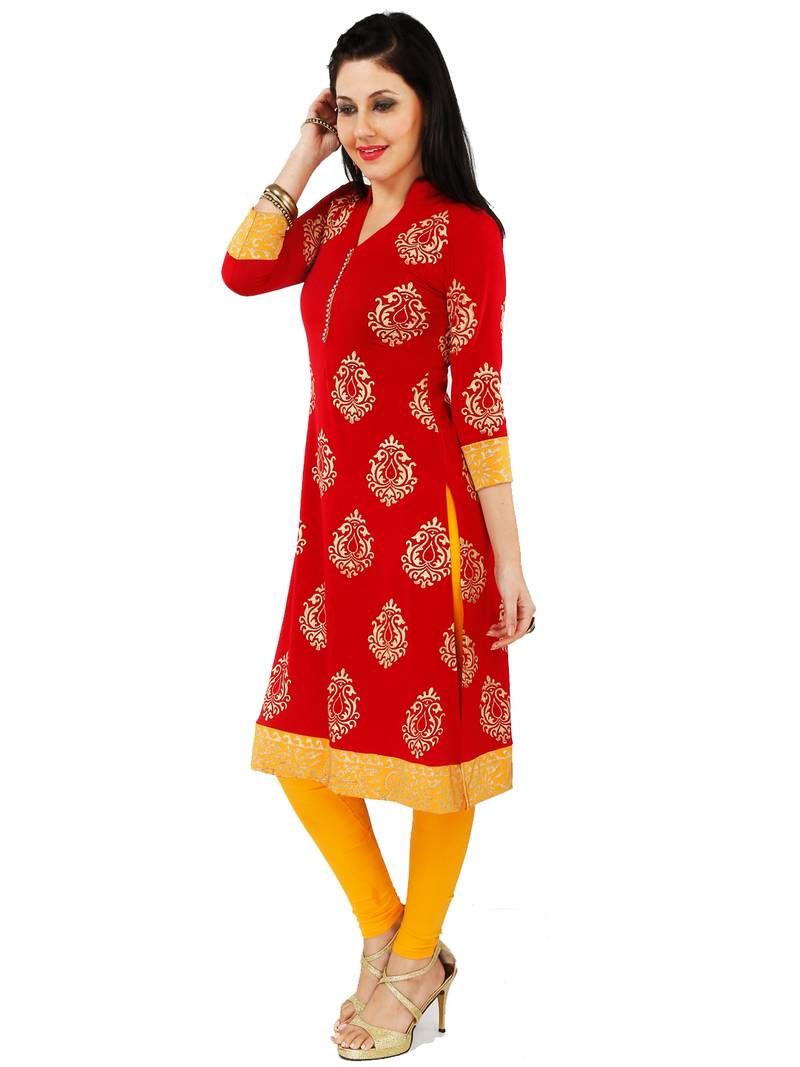Koelle Caro Ethnic Polyester Knitted Red Women's Kurti