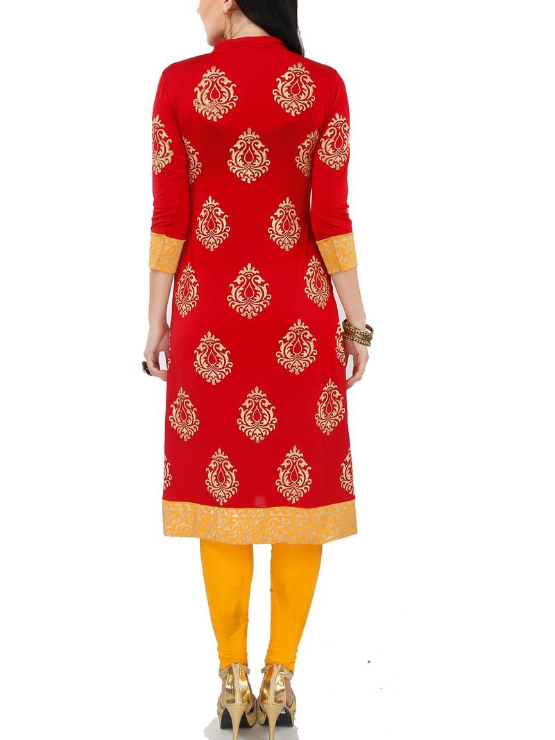 Koelle Caro Ethnic Polyester Knitted Red Women's Kurti