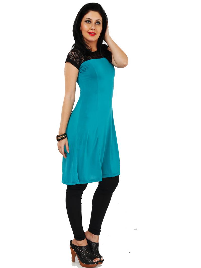 Koelle Caro Ethnic Polyester Knitted Blue Women's Kurti