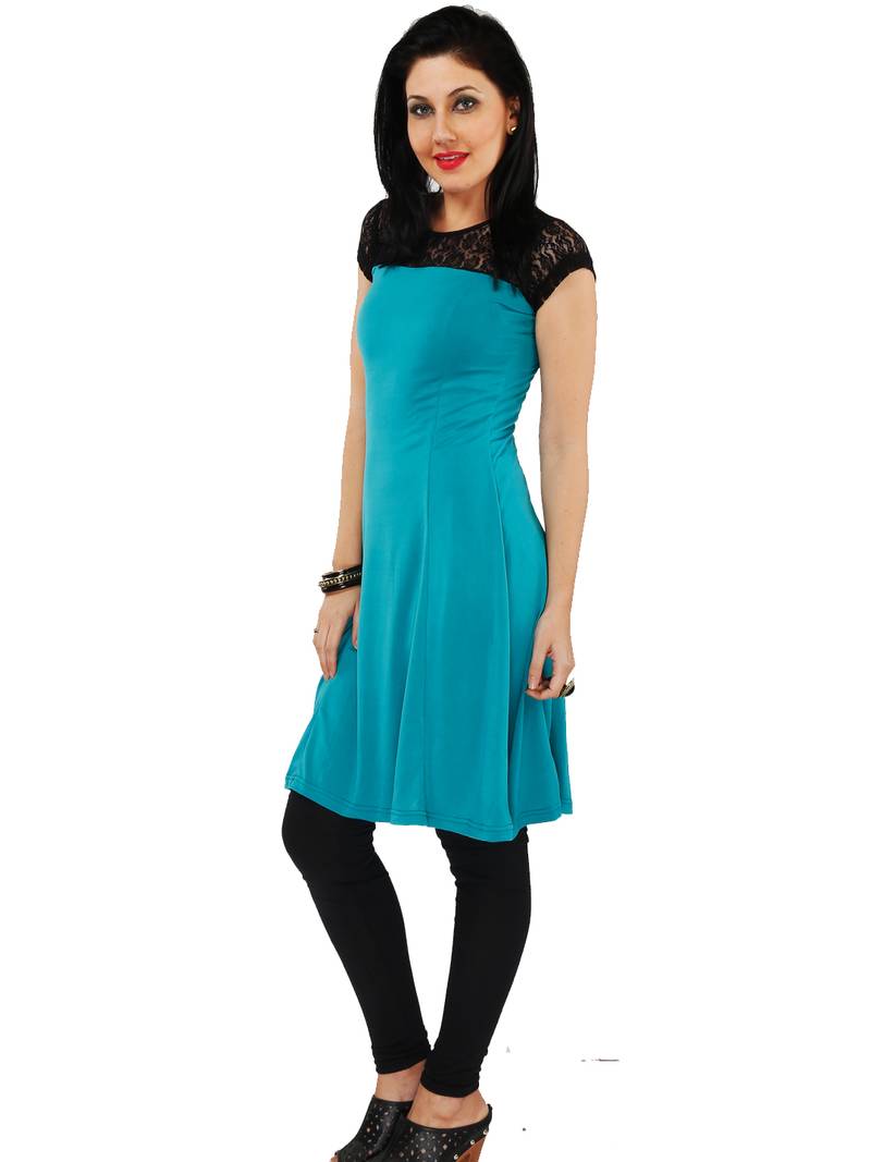 Koelle Caro Ethnic Polyester Knitted Blue Women's Kurti
