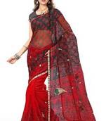 Red and Black printed net saree with blouse