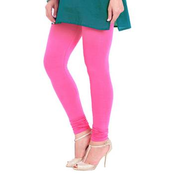 Pink plain 4-Way Lycra Cotton leggings 1