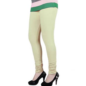 Cream plain 4-Way Lycra Cotton leggings 1