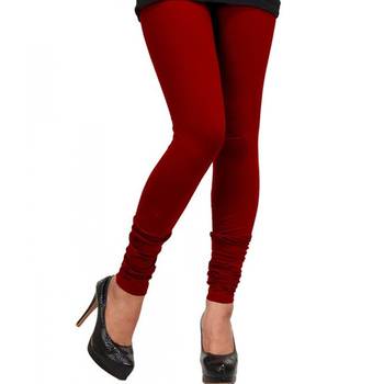 Dark Red plain 4-Way Lycra Cotton leggings 1
