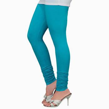 Turquoise plain 4-Way Lycra Cotton leggings 1