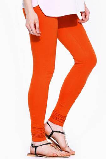 Orange plain 4-Way Lycra Cotton leggings