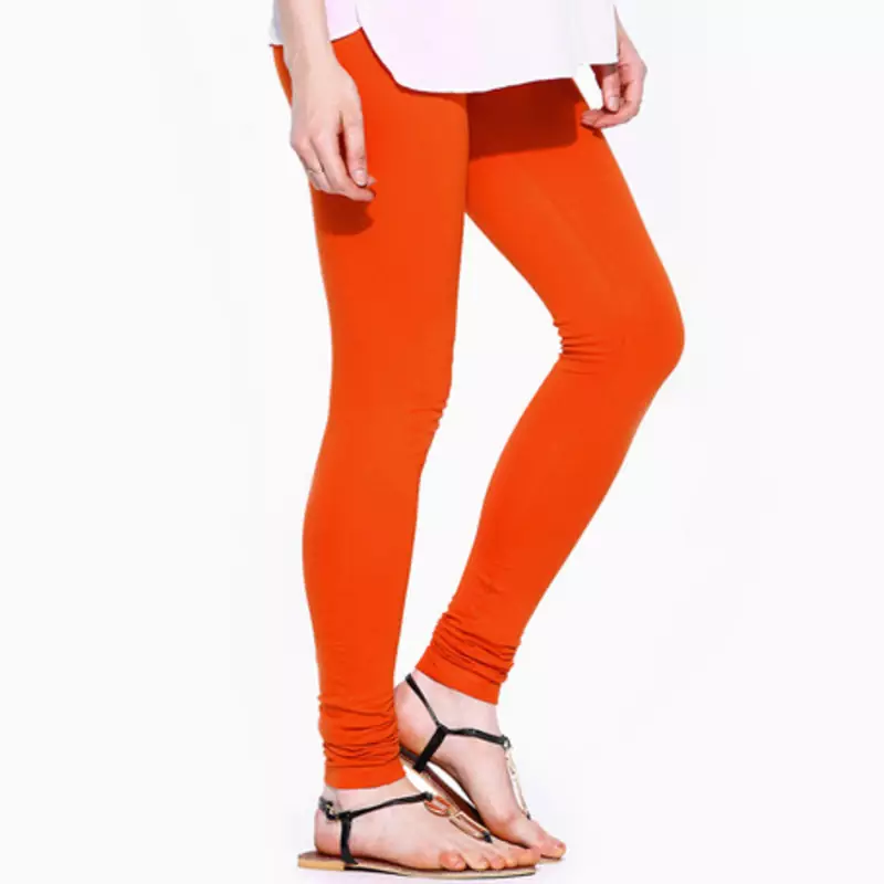 Orange plain 4-Way Lycra Cotton leggings