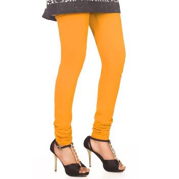 Yellow plain 4-Way Lycra Cotton leggings 1