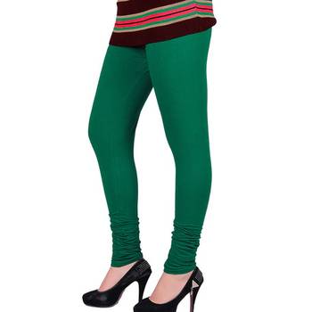 Green plain 4-Way Lycra Cotton leggings 1