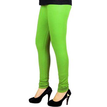 Green plain 4-Way Lycra Cotton leggings 1