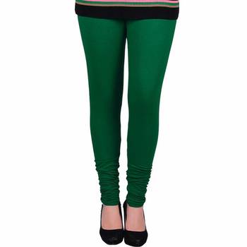 Green plain 4-Way Lycra Cotton leggings 1