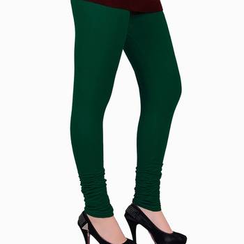 Green plain 4-Way Lycra Cotton leggings 1