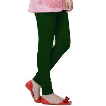 Green plain 4-Way Lycra Cotton leggings 1