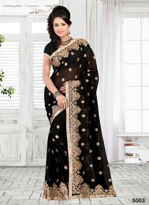 black embroidered georgette saree with blouse 1