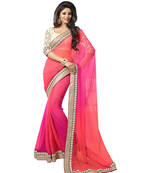 Pink embroidered Georgette saree with blouse