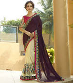 Purple and Beige embroidered georgette saree with blouse