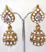 White leaf pearl jhumki earrings