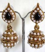 Black leaf pearl jhumki earrings