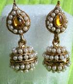 Yellow Leaf Pearl Earrings