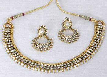 Golden pearl Stone Polki Necklace set 1