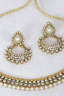 Golden pearl Stone Polki Necklace set