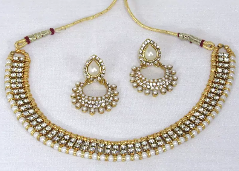 Golden pearl Stone Polki Necklace set