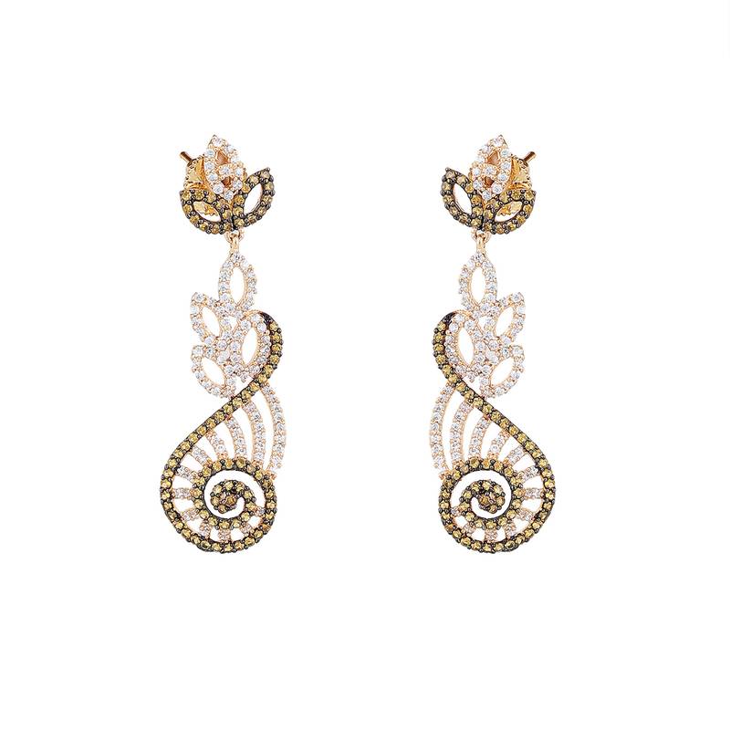 JC Designs  Two Tone Gold Black Rhodium Electro Plated Chandelier Earrings (Yellow)