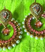 Pink pearl polki earring
