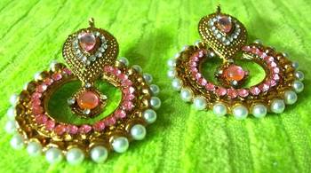 Pink pearl polki earring 3