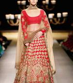 Red Color Golden Zari Embroidered Georgette Alia Bhatt Wedding Wear Bollywood Lehenga