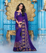 Purple Printed Georgette saree with blouse