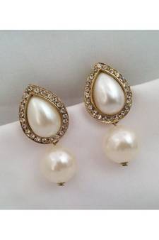 Drop Designer Gold Earrings with Pearl Dangler
