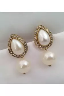 Drop Designer Gold Earrings with Pearl Dangler